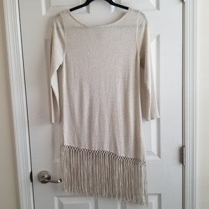 WHBM& Metallic Gold Asymmetrical  Fringed Tunic